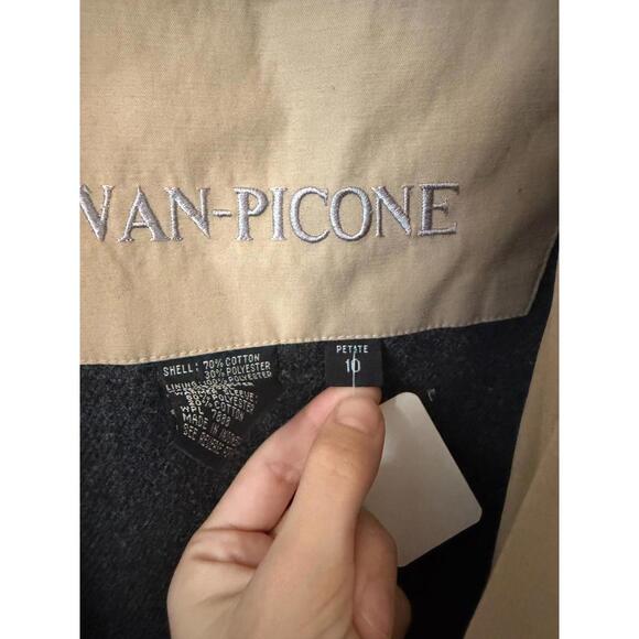 Evan-Picone Tan Trench Coat Petite 10 Long Classic Belted Wool Lined Jacket - Picture 5 of 6